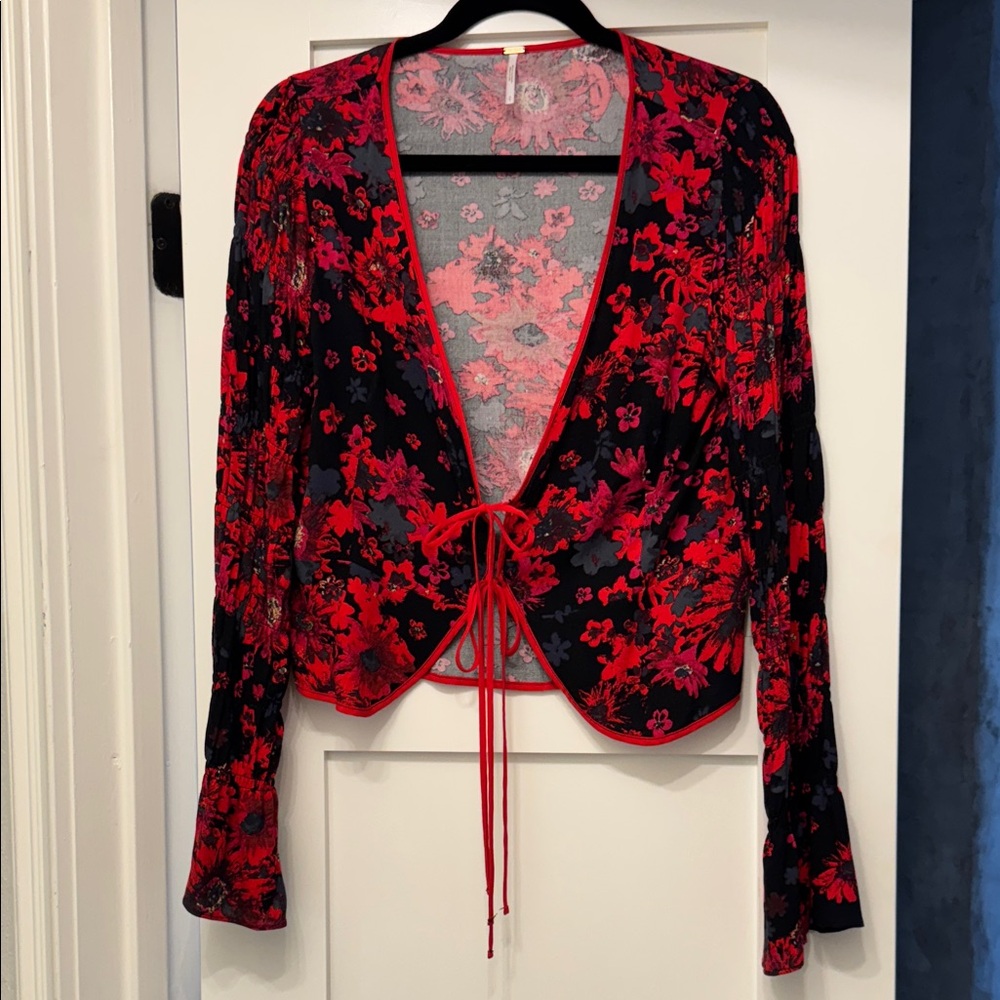 FP Movement by Free People Red and Black Floral Top